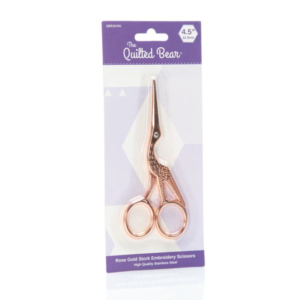 The Quilted Bear Rose Gold Embroidery Scissors - Precision Rose Gold Stork Embroidery/Nail Scissors with Sharp Blades for Sewing & Embroidery Use (4.5")