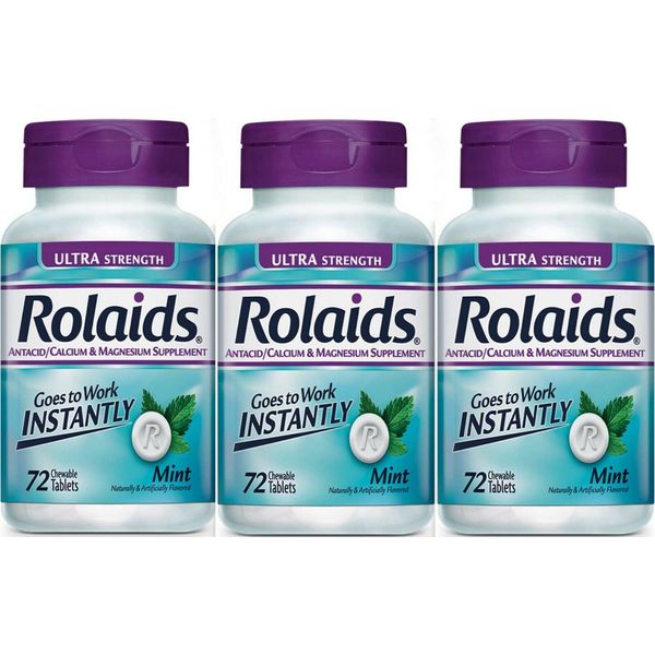 ROLAIDS Ultra Strength Chewable Antacid Tablets 72ct MINT ( 3 pack ) ^