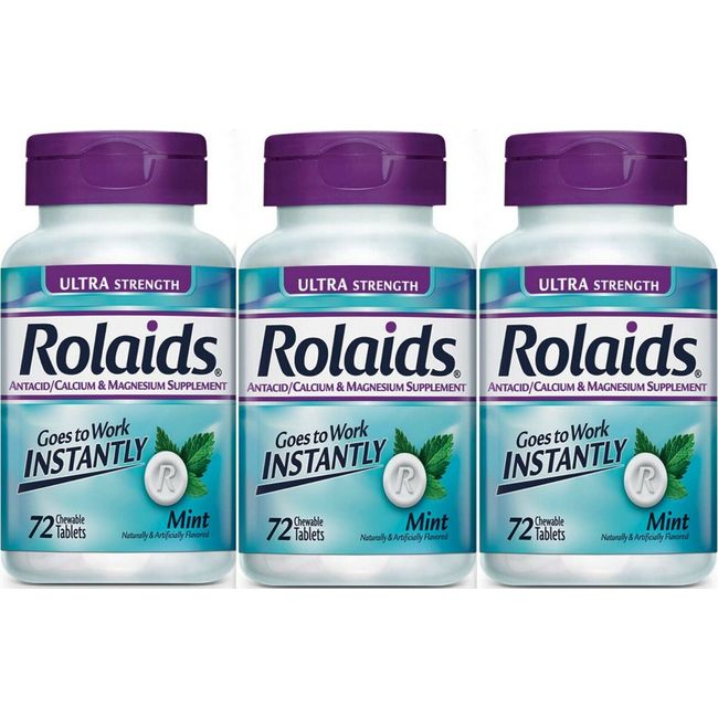 ROLAIDS Ultra Strength Chewable Antacid Tablets 72ct MINT ( 3 pack ) ^