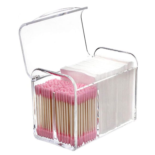 Asdays Cotton Swab Case, Cosmetics, Cotton Case, Beauty, Cotton Swab Case, Cosmetic Case, Small Items, Transparent, Tabletop Storage, with Lid, Acrylic