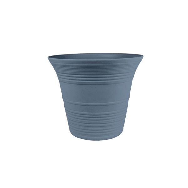 The HC Companies 14 Inch Sedona Round Self Watering Planter - Decorative Lightweight Plastic Plant Pot for Indoor Outdoor Plants Flowers Herbs, Slate Blue