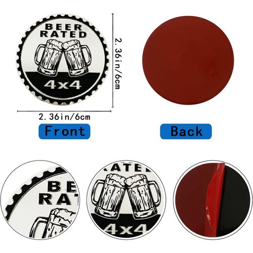 2Pcs Beer Badge Rated Car Emblem, 4 x 4 Metal Automotive Badge 3D Metal Car Badges Emblems Round Emblem Decals Car Badge Decals Stickers Compatible with Jeep Wrangler Vehicles Trucks SUV Accessories