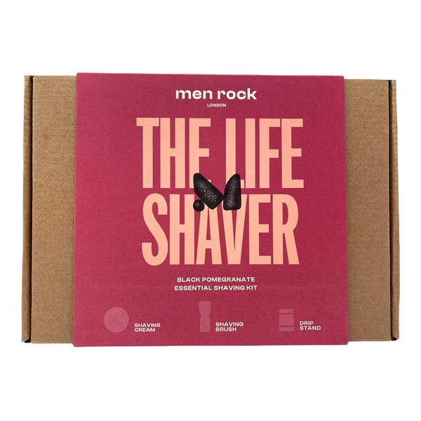 Men Rock The Life Shaver Shaving Gift Set for a Barber Standard Wet Shave Includes Shave Cream 100ml, Synthetic Shaving Brush and Drip Stand, Black Pomegranate and Spicy Black Pepper Fragrance