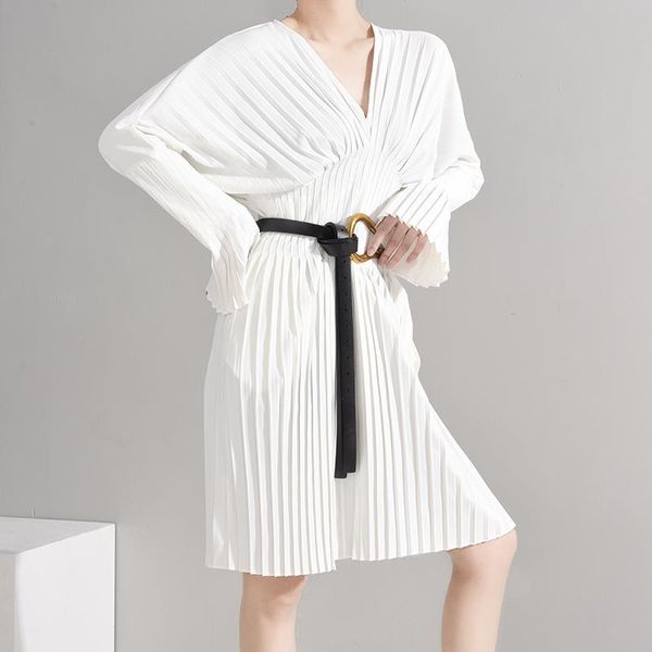 Sakiya Pleated Long Sleeve Shirt Dress - White - M