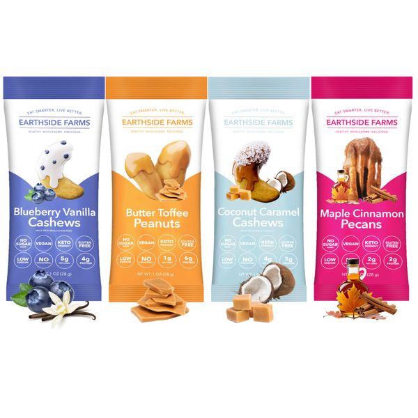 Earthside Farms Keto Nuts - Healthy Trail Mix, 8-Pack Candied Nuts Individual Packs - Candied Pecans, Toffee Peanuts, Flavored Cashews Snack Mix Variety, Healthy Snacks for Adults