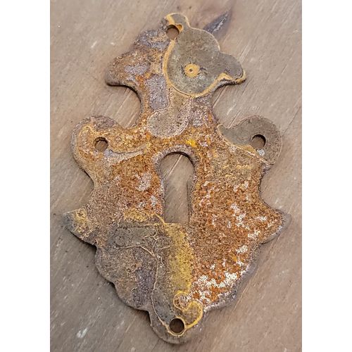NOS VanDykes Restorers 2 7/8" x 2" Rusty Iron Skeleton Keyhole Escutcheon Cover