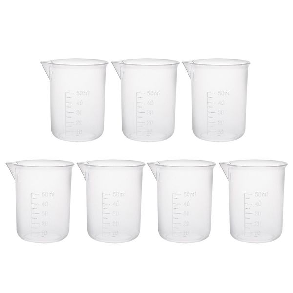 uxcell Measuring Cup Beaker Laboratory Clear PP Plastic Graduated Beaker 50ml Pack of 7