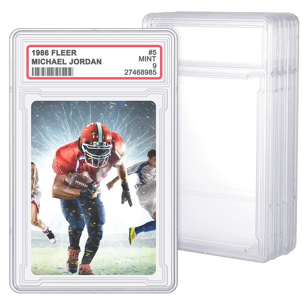 Trading Cards Protector Case Acrylic Clear Baseball Card Holders with Label Position Hard Card Sleeves Small Sturdy Storage Box for Card Standard Collector Sport Game Grade Card Case (6 Pieces)