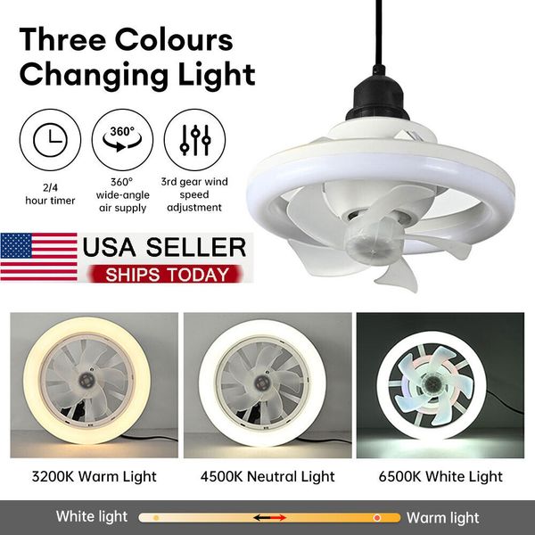 RGB LED Ceiling Fan Light Dimmable Chandelier Lamp Shake Head with Remote E27 UK