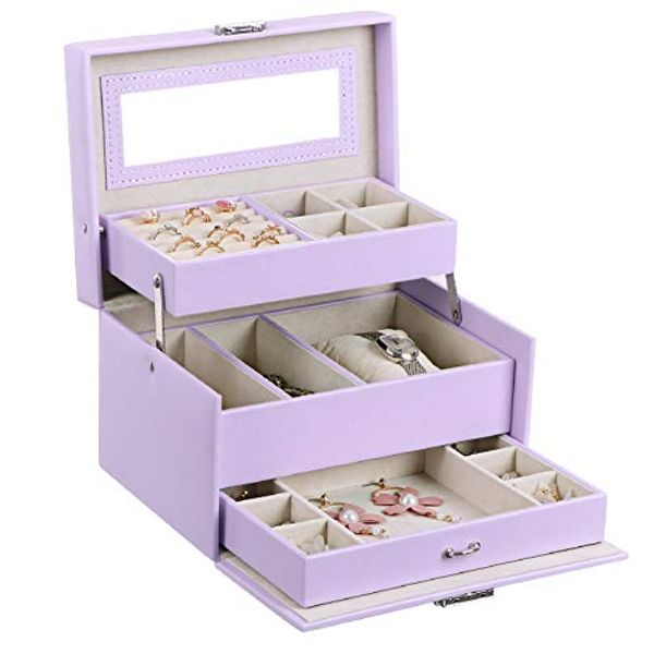 BEWISHOME Girls Jewelry Box Jewelry Organizer with Lock Purple SSH77P