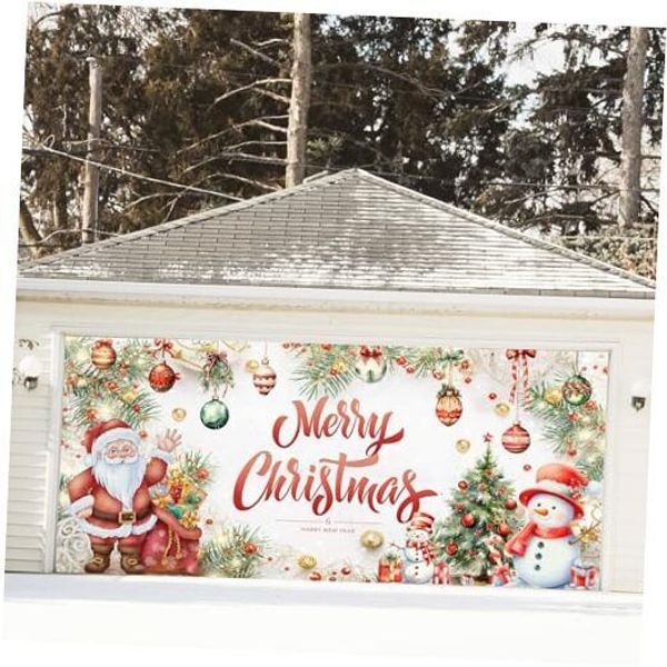 Vlipoessn 7 x 16 ft White Christmas Garage Door Banner Cover Decorations,