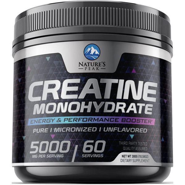 Pure Creatine 5000mg (5g) - Micronized Creatine Monohydrate Powder Unflavored, Keto Friendly - Creatine Pre Workout, Supports Muscle Building & Strength, Vegan, Keto, Gluten-Free - 60 Servings