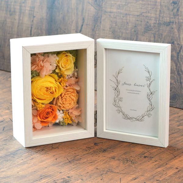 Hibiya Kadan, Preserved Flowers, Photo Frame Flower Arrangement, Gift Box Included (Orange), Photo Frame, Birthday Flower