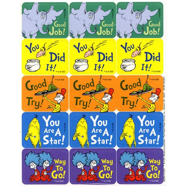 Eureka School Dr. Seuss Classroom Supplies Back to School Stickers, 120 pc, 1.4'' W x 1'' H, 658017