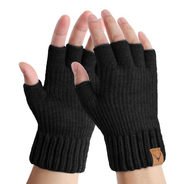 Hammist Men's Fingerless Gloves, Hand Warmer, Cold Protection, Thick, Smartphone Compatible, PC, Gaming, Gaming, Driving, Work, Running, Bicycle, Camping, Outdoors, Work, Black