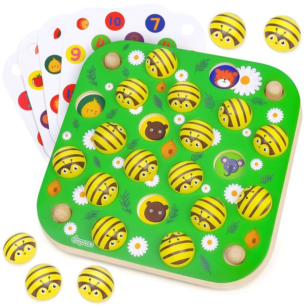 Japace Wooden Memory Game for Kids, Bees Matching Board Games for Kids Training Memory & Cognitive Skills, Montessori Educational Toys Toddler Toys Gift for Boys Girls Aged 3 4 5 6+ Year Olds