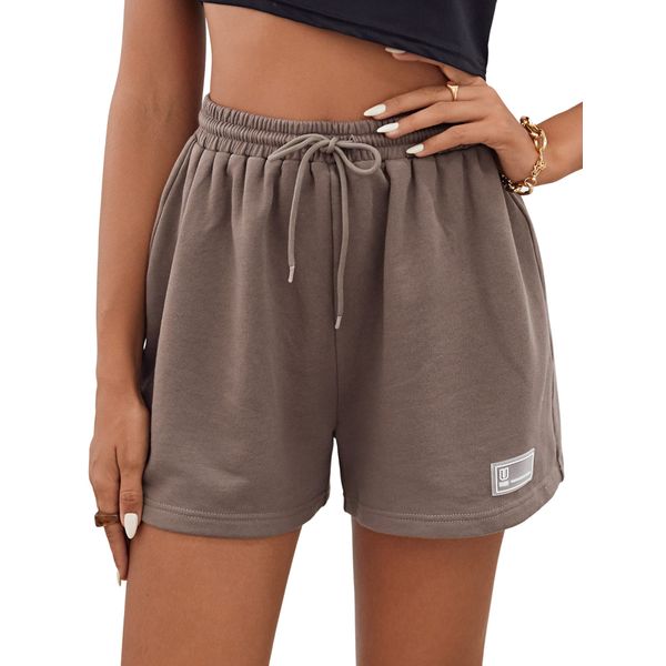 MakeMeChic Women's Casual Drawstring Waist Sweat Shorts Running Track Shorts A Mocha Brown M