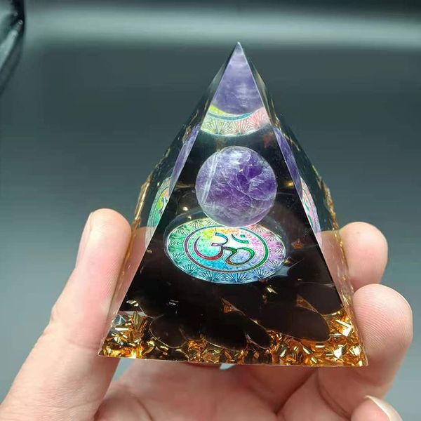 ycyingcheng Pyramid Ogan Crystal Energy Tower, Moonstone Crystal Orgone Pyramid, Healing Crystals Pyramid Flower of Life Blessing Home Office Ornaments Decor