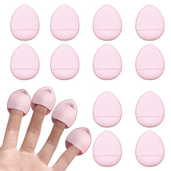 12 Stück Finger Puderquaste Make-up Mini Puderquaste Weiche Puderquaste für Foundation, Concealer, Kosmetik, Foundation, Schwamm, Mineralpuder, Nass-Trocken-Make-up-Werkzeug (Rosa)