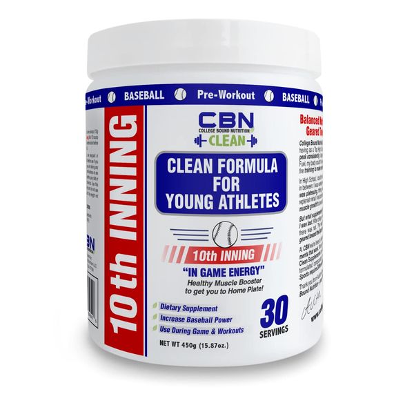 College Bound Nutrition Youth Baseball & Softball in-Game Energy 10th Inning | Vitamins, Electrolytes, Amino Acids for Explosiveness, Stim-Free (30 Servings)