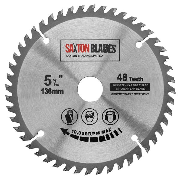 Saxton TCT Circular Wood Saw Blade 136mm x 20mm (16mm Ring) x 48 Teeth Compatible with Bosch Makita etc