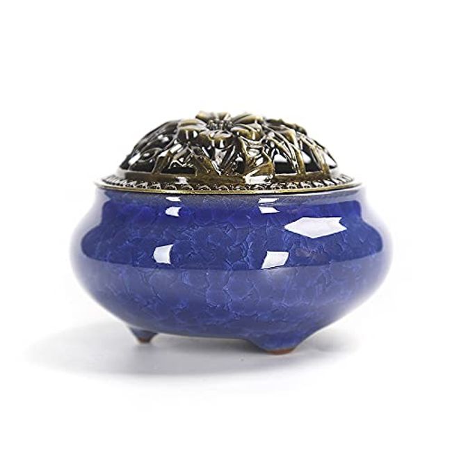 (pont du monde) Incense Burner, Incense, Incense Holder, Pottery, Aroma, Ceramic, Stylish, With Lid (Dark Blue)