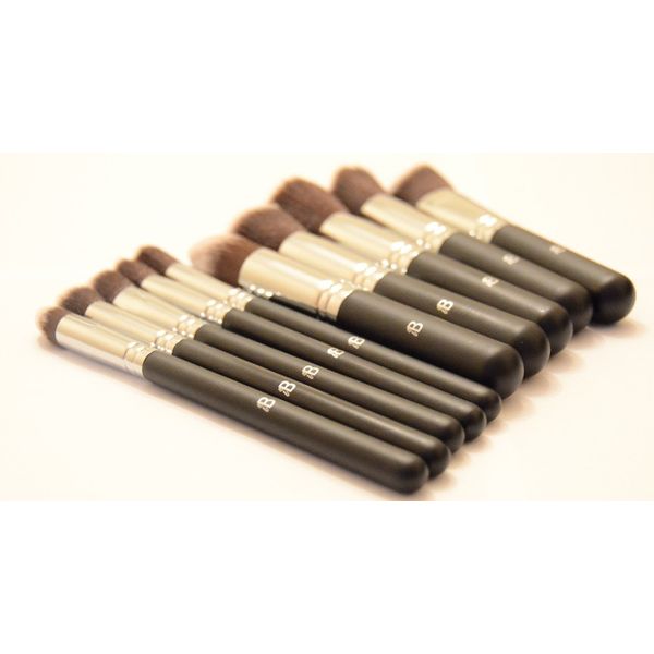 IB Essential 10pc Piece Luxury Black With Chrome Copper Silver Make Up Brush Brushes Set For Eyes & Face