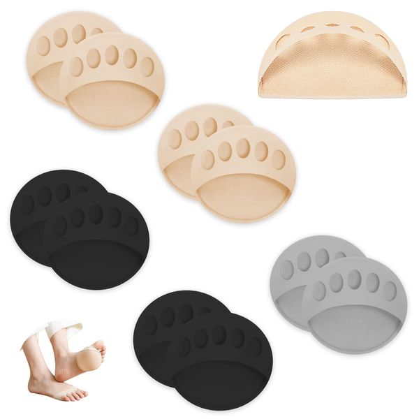 Keroius Invisible Breathable Honeycomb Fabric Ball of Foot Pads, Thickened Soft Metatarsal Cushions Socks for Flats High Heels, Prevention Pain Relief Reusable (2 beige / 2 black / 1 gray)