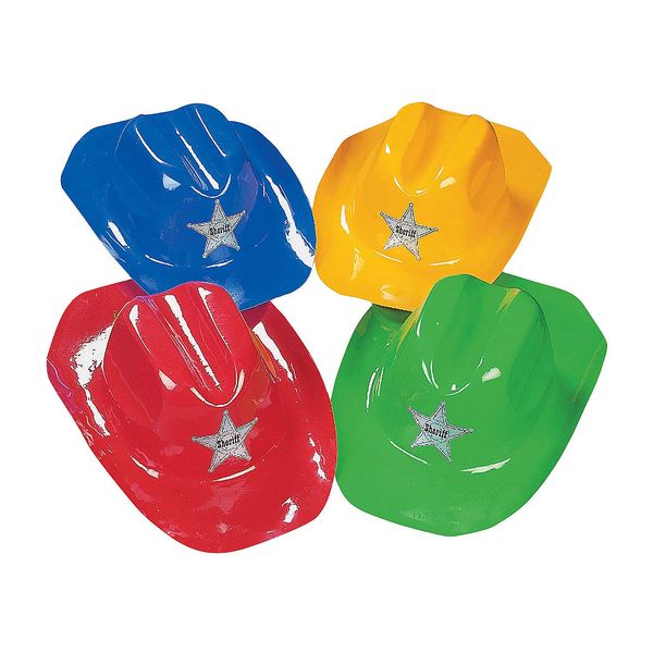 Fun Express Plastic Bright Color Cowboy Hats (Set of 12) Western Party Supplies