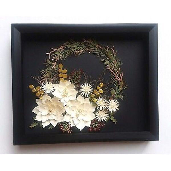 3d Wall Art Cream Poinsettia Christmas Wreath Shadow Box Frame Home Decor Gift