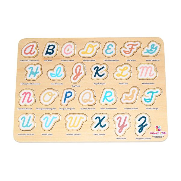 Cursive Alphabet Puzzle for Children, Bilingual English/Spanish, Educational Gift for Toddlers