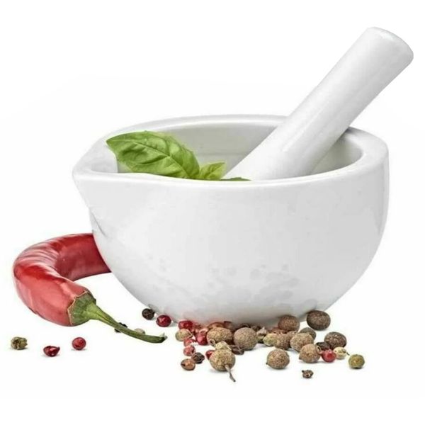 Mini Pestle and Mortar Set - Small and Compact 8cm Mortar and Pestle Kitchen Tool for Grinding Spices and Herbs with Ease - Made from Traditional Porcelain