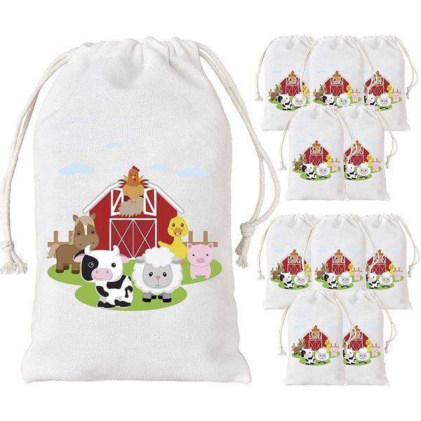 Farm Animal Party Favor Bags Barnyard Party Treat Goody Candy Bags for Birthday Party Baby Shower Supplies 5 x 8 inches 12 Pack