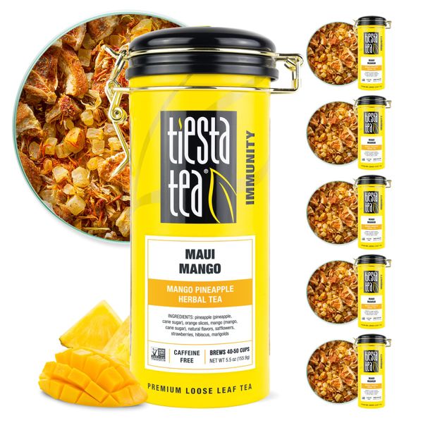 Tiesta Tea - Maui Mango | Mango Pineapple Herbal Tea | Premium Loose Leaf Tea Blend | Non-Caffeinated Fruit Tea | Make Hot or Iced Tea & Brews Up to 50 Cups - 33 Ounce Refillable Tin, Pack of 6