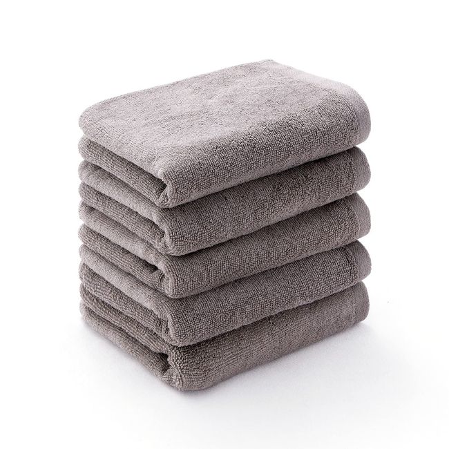 Towel Factory Lab Thin Quick Drying Face Towel Set of 5 [Daily] Gray 100% Cotton Absorbent Petit Pla Towel 001 Approx. 13.4 x 31.5 inches (34 x 80 cm)