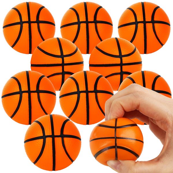 LovesTown 10PCS Basketball Stress Balls, 2.5 Inch Mini Basketballs Soft Foam Basketball Small Squeeze Balls Stress Anxiety Relief Balls for Sports Theme Basketballs Party Favors School