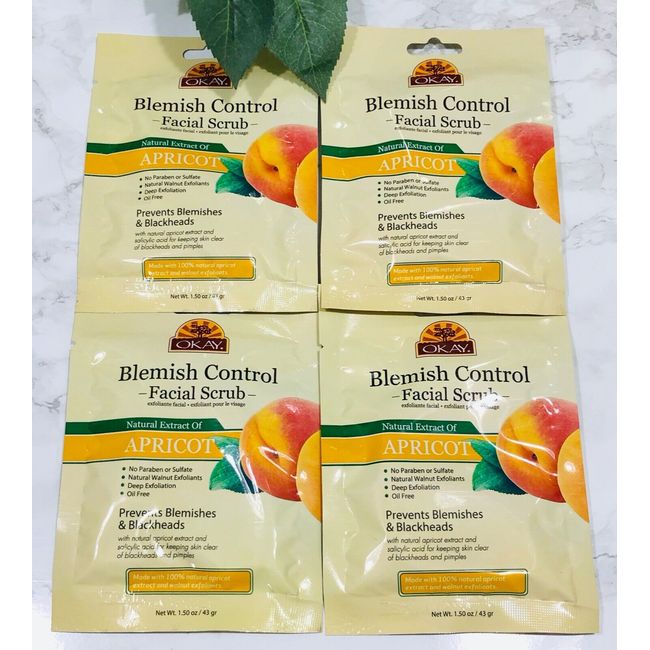 4-Pack OKAY APRICOT Blemish Control Facial Scrub 1.5oz (43g) each - BRAND NEW!