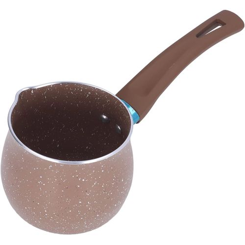 Mini Milk Pan, Butter Warmer Pot, 9cm Butter Melting Aluminium Alloy for Home Kitchen Anti Scalding Saucepan Cooking Stone Pot (Brown)