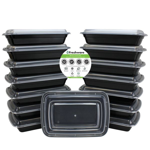 Freshware Meal Prep Containers [15 Pack] 1 Compartment with Lids, Food Containers, Lunch Box | BPA Free | Stackable | Bento Box, Microwave/Dishwasher/Freezer Safe, Portion Control (28 oz)