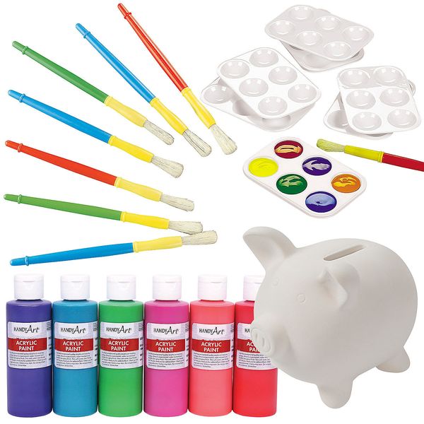 Fun Express DIY Ceramic Piggy Bank Kit - 42 Pc