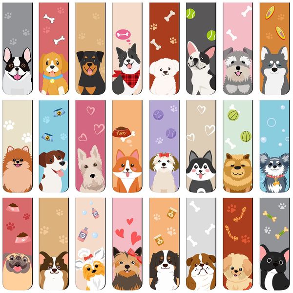 48 Pcs Magnetic Bookmarks Cute Dogs Cats Magnetic Page Markers Puppy Magnetic Page Clips Bookmarks Pet Magnet Book Markers for Kid Students Teacher Reading Supplies Party Favors, 24 Designs (Dog)