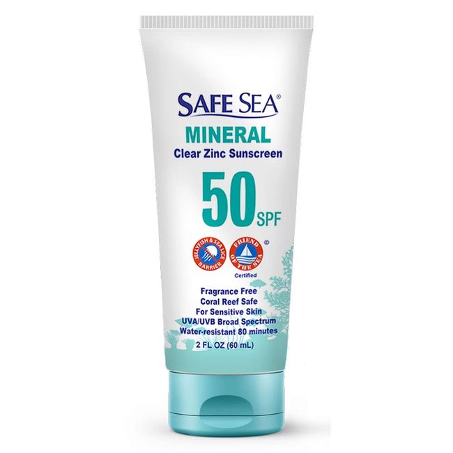 Safe Sea Zinkoxid-Sonnenschutz LSF50 | Klarer Mineralischer Gesichts-Sonnenschutz ohne Weißguss | Anti-Quallen-Stachel-Schutzlotion | Korallenriffsicher | Reisegröße – 60 ml (Pack of 1)