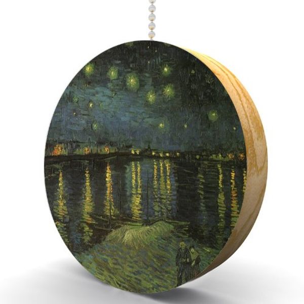Van Gogh Starry Night on The Rhone Hardwood Oak Fan/Light Pull