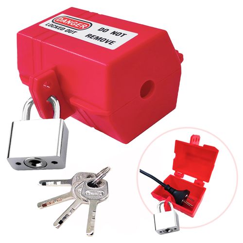 Plug Lockout with Locking Tag, Industrial Grade Anti-Touch 110v Electric Plug & Thermostat Plug Plug Lock, Extension Cord Lock, Suitable for Factories, Home Children Power Plug Lock Protection
