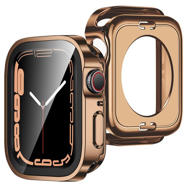 ZZDZZ [2-Pack] 2 in 1 Case Compatible with Apple Watch Series 6 SE 5 4 40mm, Straight Edge Hard PC with Tempered Glass Screen Protector Full Coverage Protective Cover for iWatch 40mm (Rose Gold)