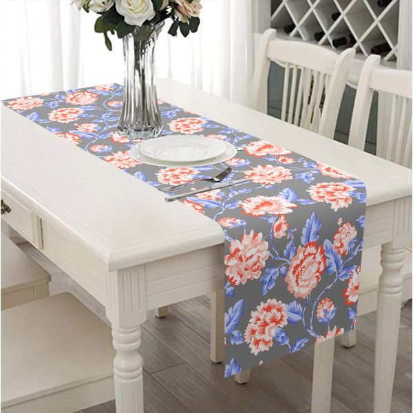 Printed Table Runner - Gray and Red