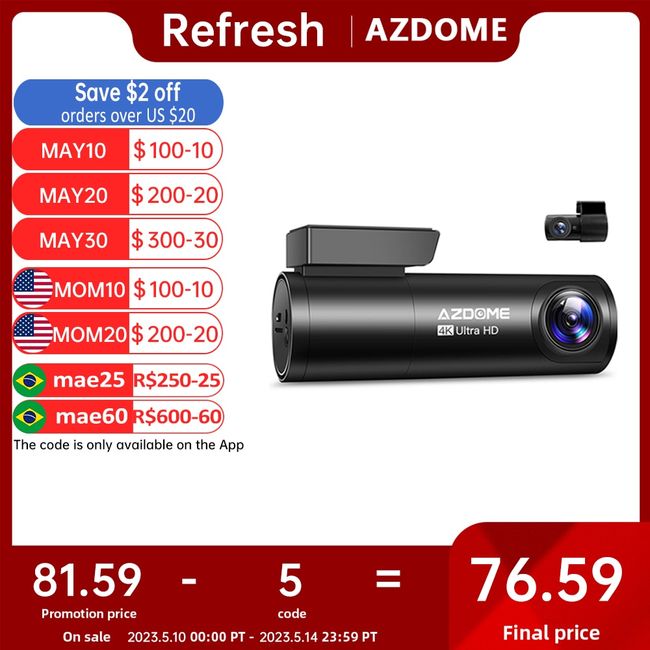AZDOME M300S Dash Cam 4K+1080P Rear Camera 800MP Lens Built-in GPS