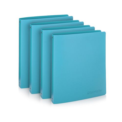 Premium Economy 3 Ring Binder, 1 Inch Pull-Open Round Rings, Holds 175 Sheets, Flexible, Lightweight, 4-Pack, Side Opening, Blue