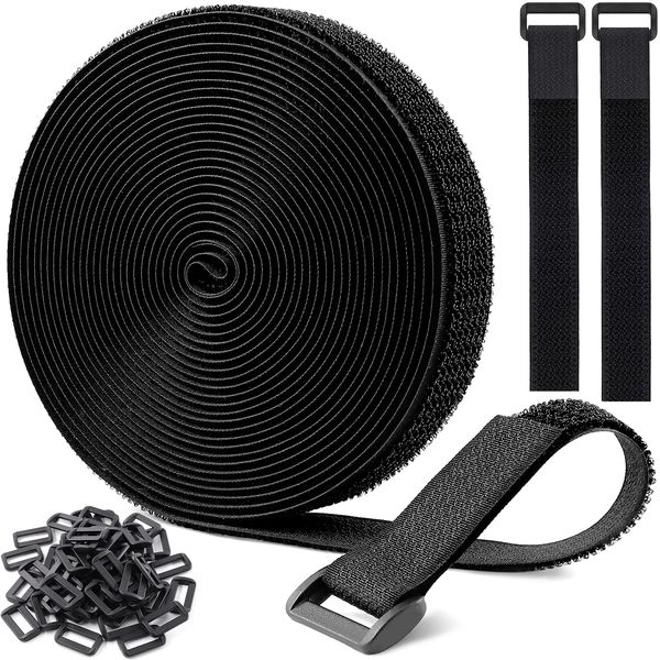 Velcro Cable Ties 6 m + 30 Buckles Included, Binding Tape, Fastening Belt, Fastening Belt, Fastening Velcro, Tape, Strong, Heat Resistant, Wire Organization, Cut Freely, Repeatedly, Luggage Packing,