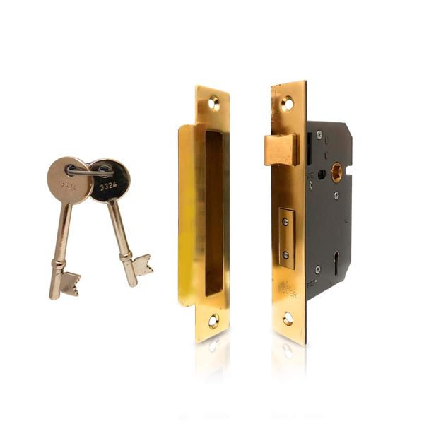 XFORT 63mm 5 Lever Sash Lock Polished Brass, Door Lock, High Security Mortice Door Locks with Keys, Front Door Lock with Fully Enclosed Keep, Mortice Lock Internal Or External with Rotating Latch.